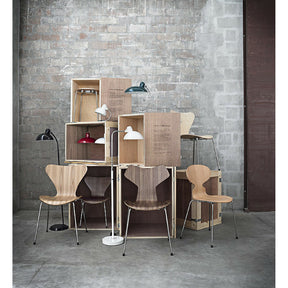 Kaiser Idell Luxus Floor Lamp with Collection and Arne Jacobsen Chairs in Room