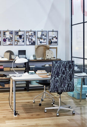 Fritz Hansen Kaiser Idell Table Lamp in office with custom Arne Jacobsen Oxford Chair and Series 7 Task Chair