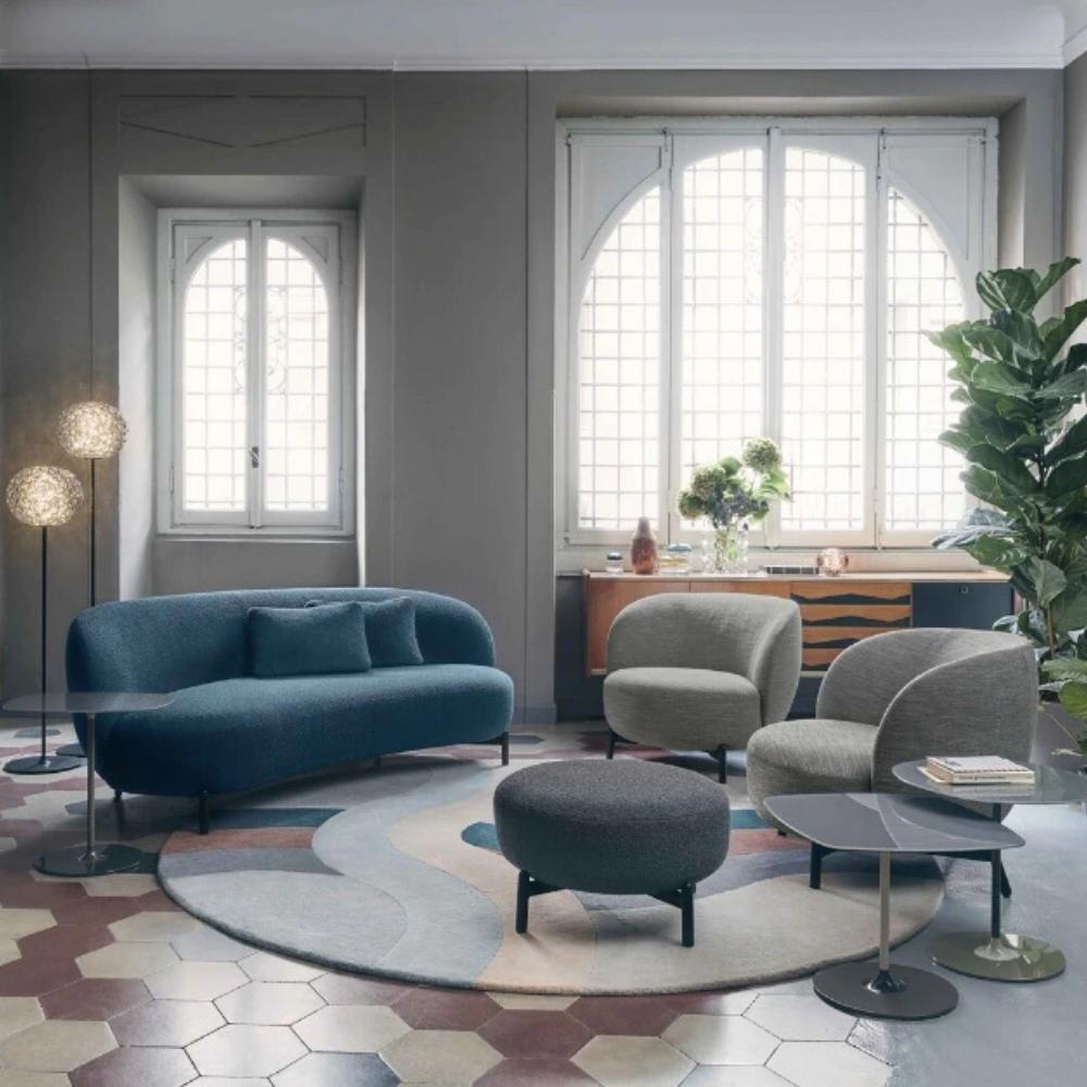 Kartell Lunam Chairs and Lunam Sofa in living room with Thierry Side Tables