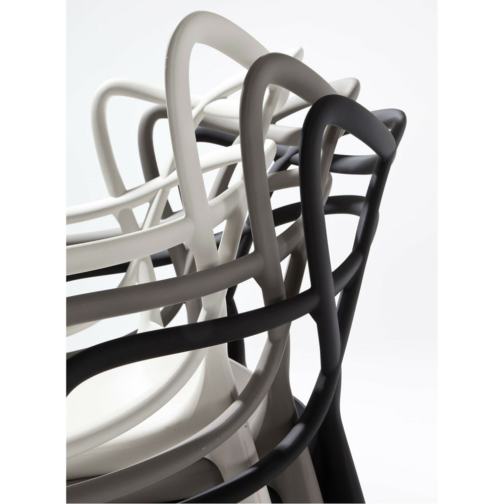 Kartell Masters Chairs by Philippe Starck White Grey Black Stacked Side View