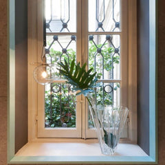 Kartell Shanghai Vase Crystal with Monstera Leaf in Window of Italian Villa
