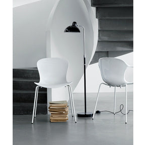 Kasper Salto NAP Milk White Chair and Armchair Front and Back View with Kaiser Idell Luxus Floor Lamp by Fritz Hansen