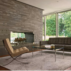 Knoll Barcelona Chair in Suede in living room with Florence Knoll Relaxed Sofa