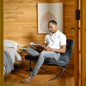 Knoll Barcelona Chair in Suede in Bedroom