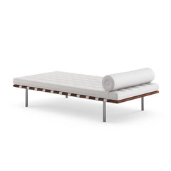 Knoll Barcelona Couch in White Sabrina Leather Bolster on Right