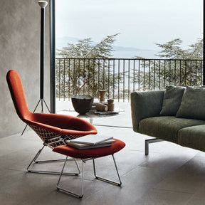 Knoll Bertoia Bird Chair and Ottoman with Persimmon Cover in Situ