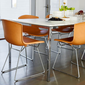Knoll Bertoia Leather Side Chairs with Florence Knoll Dining Table Corner Detail