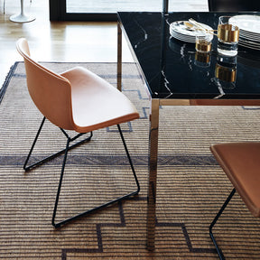 Bertoia Leather Side Chair in Natural Leather and Black Frame with Florence Knoll Black Marble Dining Table by Knoll