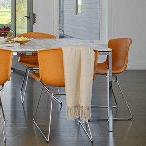 Knoll Bertoia Leather Dining Chairs in Natural Leather with Polished Chrome and Cashmere Blanket