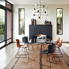 Bertoia Leather Side Chairs with Florence Knoll Dining Table by Knoll