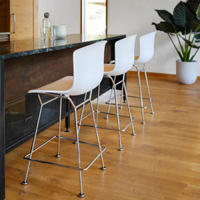 Knoll Bertoia Counter Stools White and Chrome at Marble Counter