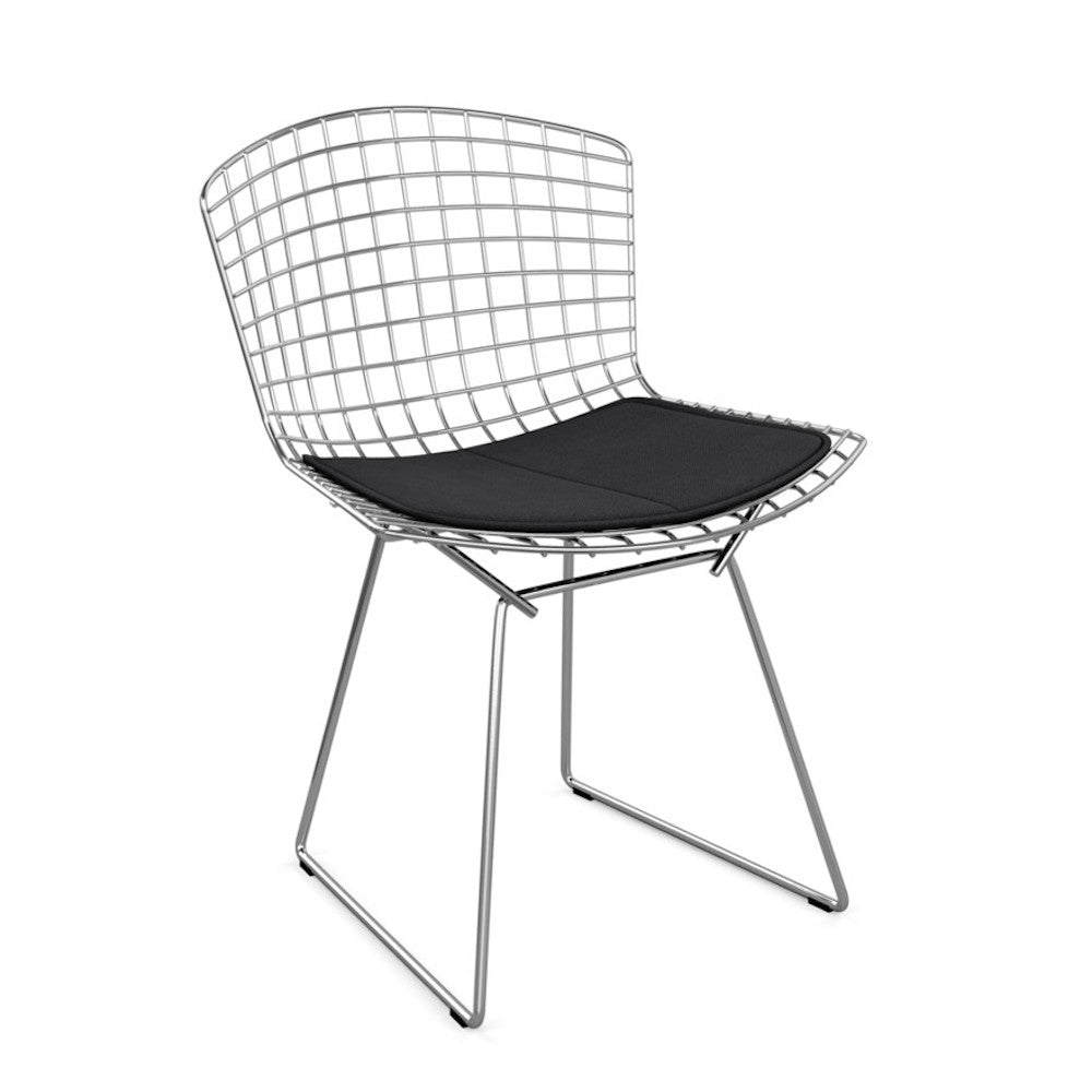 Knoll Bertoia Side Chair in Polished Chrome with Black Seat Pad