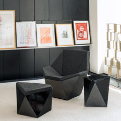 David Adjaye Black Washington Prism Collection in Room with Bertoia Sculpture and Artwork