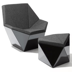 Knoll David Adjaye Washington Prism Chair and Ottoman Black Gloss Shell with Grey Upholstery
