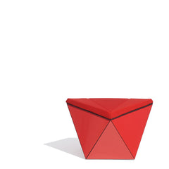 Knoll David Adjaye Washington Prism Ottoman Red Gloss Shell with Red Upholstery Faceted Front View