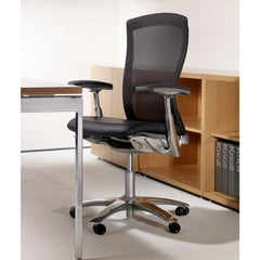 Knoll Life Chair with Leather Seat Topper Black Mesh Back in Office