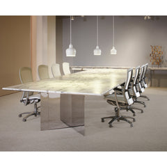 Knoll Life Chairs in Conference Room with Marble Table and Bertoia Sculpture
