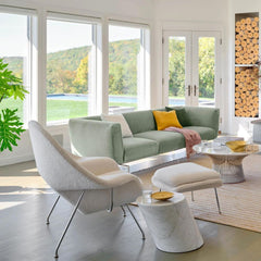 Knoll Saarinen Womb Chair in Puff Cloud in Living Room with Mercer Side Table and Lissoni Avio Sofa