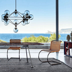 Knoll Mies van der Rohe Rattan MR Chairs in Dining Room with Lissoni Grasshopper Table