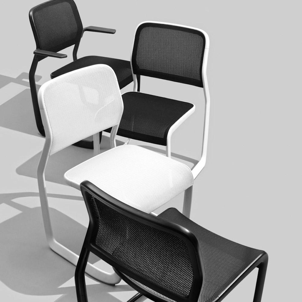 Knoll Newson Aluminum Chairs Black and White in Room