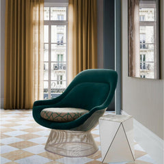 Knoll Platner Easy Chair in room with Washington Prism Side Table by David Adjaye