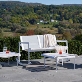 Knoll Richard Schultz 1966 Double Rocker Outdoors with 1966 Ottomans with Lush Green Hills