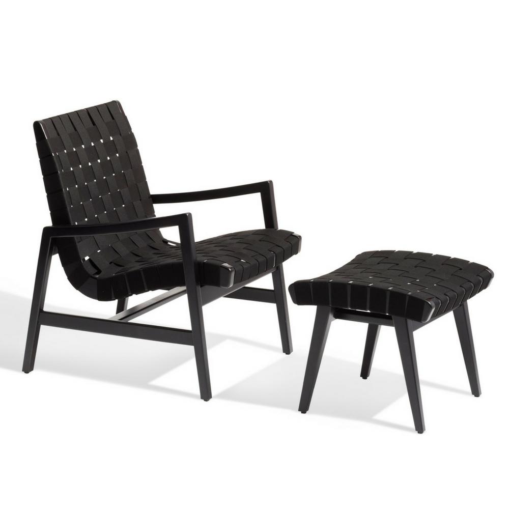 Knoll Risom Lounge Chair and Ottoman All Black