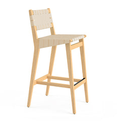 Knoll Risom Barstool with Flax Cotton Webbing, Clear Maple Frame, Black Aluminum Footcap