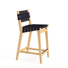 Knoll Risom Counter Stool with Navy Sunbrella Webbing, Clear Maple Frame, and Black Aluminum Footcap