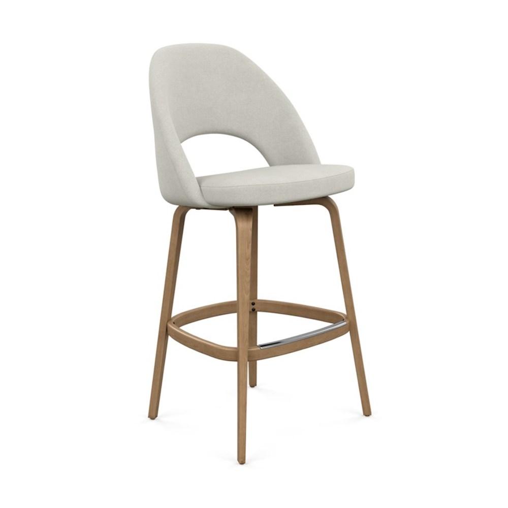 Saarinen Executive Barstool with Crossroad Gravel Fabric and Light Oak Legs and Aluminum Footcap by Knoll