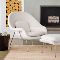 Knoll Saarinen Womb Chair in Puff Cloud with Mercer Side Table by Fireplace