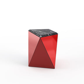 David Adjaye Washington Prism Side Table Red Gloss Laminate base with Nero marquina marble top by Knoll