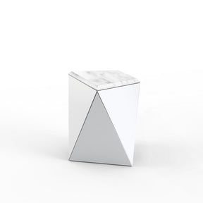 David Adjaye Washington Prism Side Table White Gloss Laminate base with Arabescato marble top by Knoll