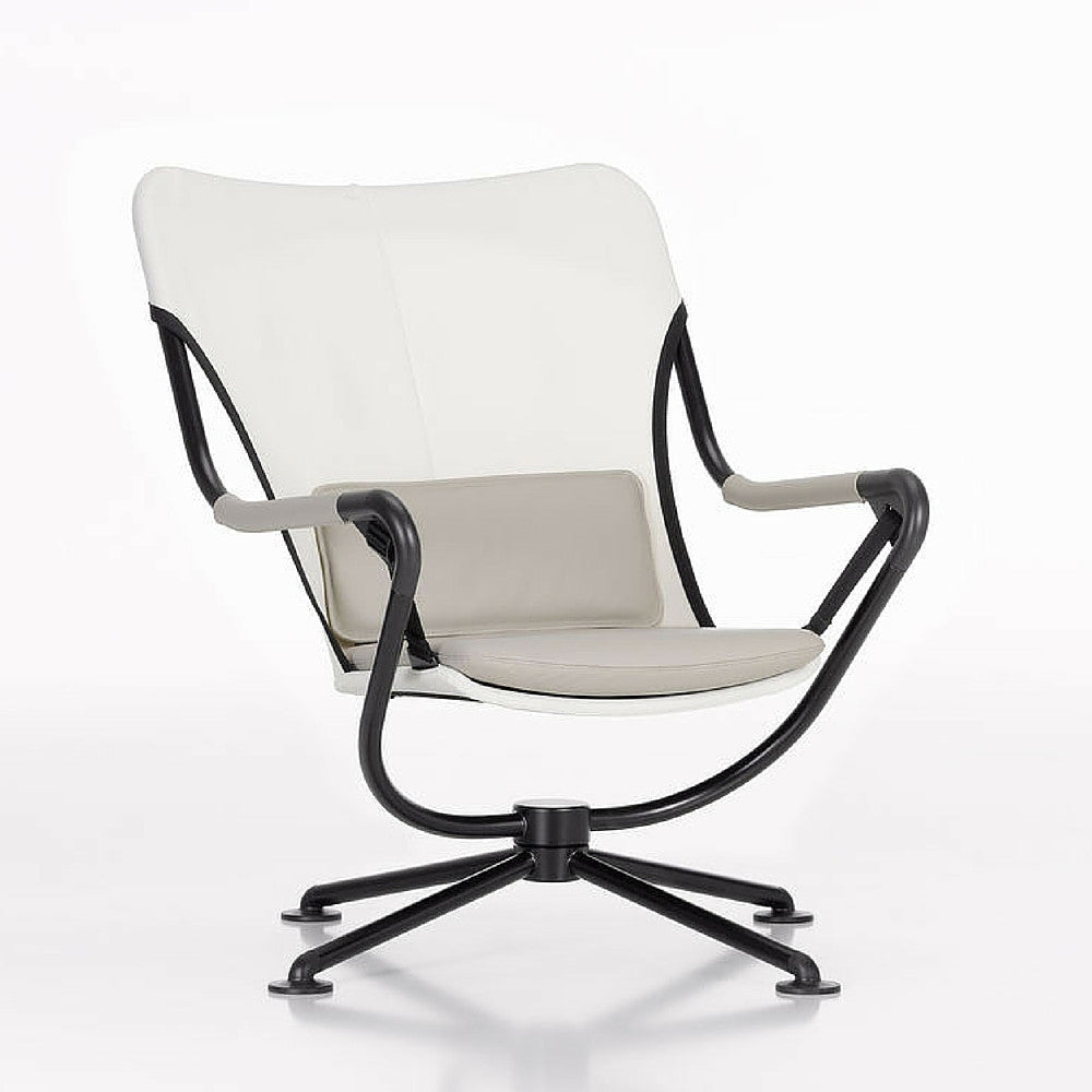 Konstantin Grcic Waver Chair White with Grey Cushions Front Angled Vitra