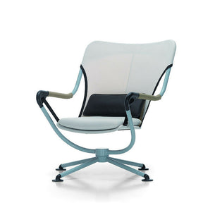 Konstantin Grcic Waver Chair Light Blue Frame White with Black and White Cushions Angled Vitra