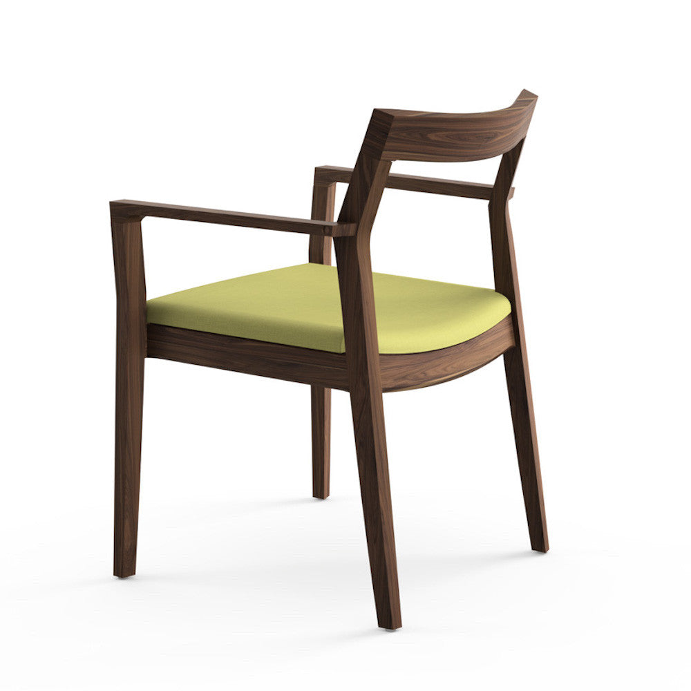 Krusin Arm Chair Walnut with Green Hourglass Olive Seat Back Knoll