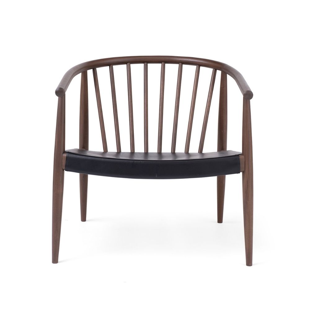 Norm Architects Reprise Lounge Chair in Walnut with Black Leather Seat by L.Ercolani Front