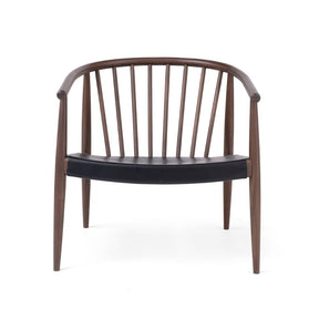 Norm Architects Reprise Lounge Chair in Walnut with Black Leather Seat by L.Ercolani Front