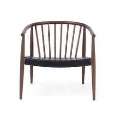 Norm Architects Reprise Lounge Chair in Walnut with Black Leather Seat by L.Ercolani Front