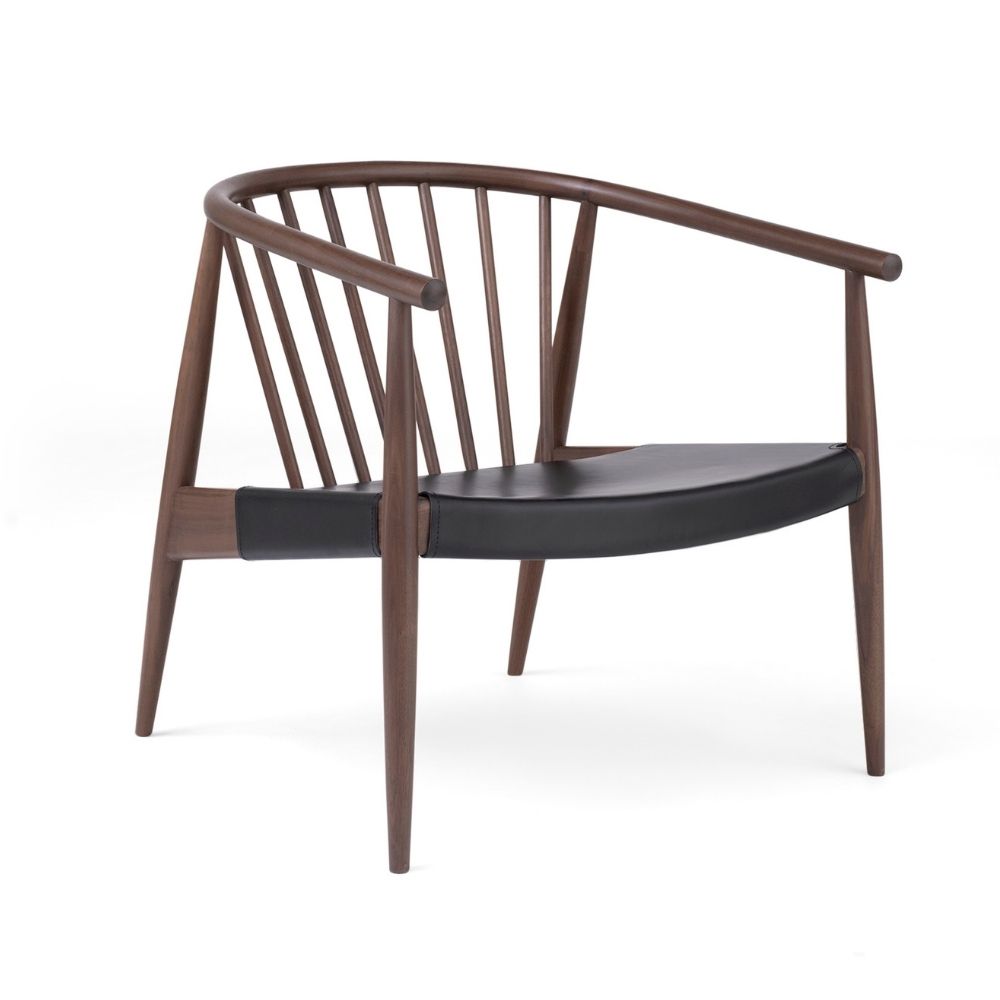 Norm Architects Reprise Lounge Chair in Walnut with Black Leather Seat by L.Ercolani
