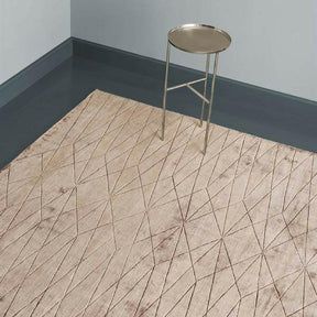 Linie Design Edge Rug Wine Styled in Room with Copper Tray Table