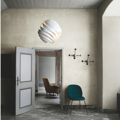 Large Turbo Pendant by Louis Weisdorf with Beetle Dining Chair and Matégot Coatracks by GUBI