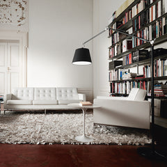 Saarinen Side Table in room with Florence Knoll Sofa