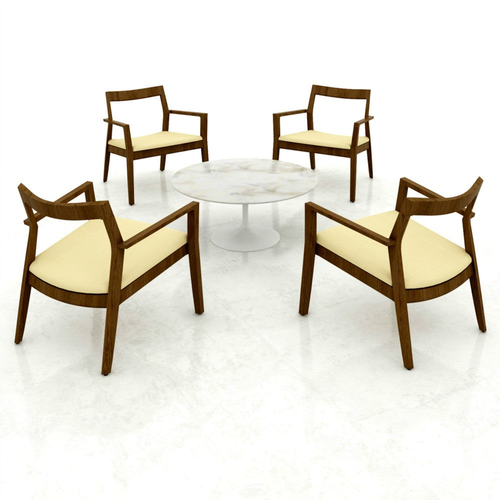 Marc Krusin Lounge Chairs Walnut Yellow Cushions Tulip Table Knoll