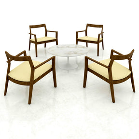 Marc Krusin Lounge Chairs Walnut Yellow Cushions Tulip Table Knoll