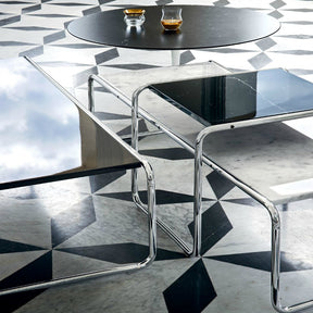 Marcel Breuer Black and White Laccio Coffee Tables on Marble Knoll