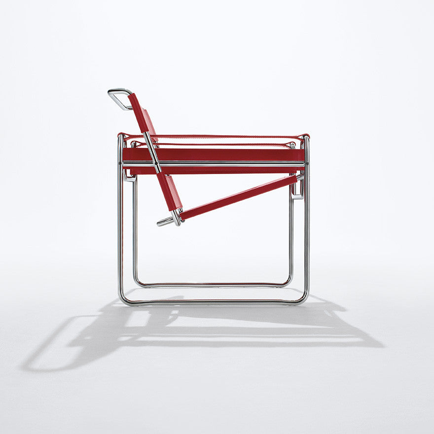 Marcel Breuer Red Leather Wassily Chair Side View Knoll