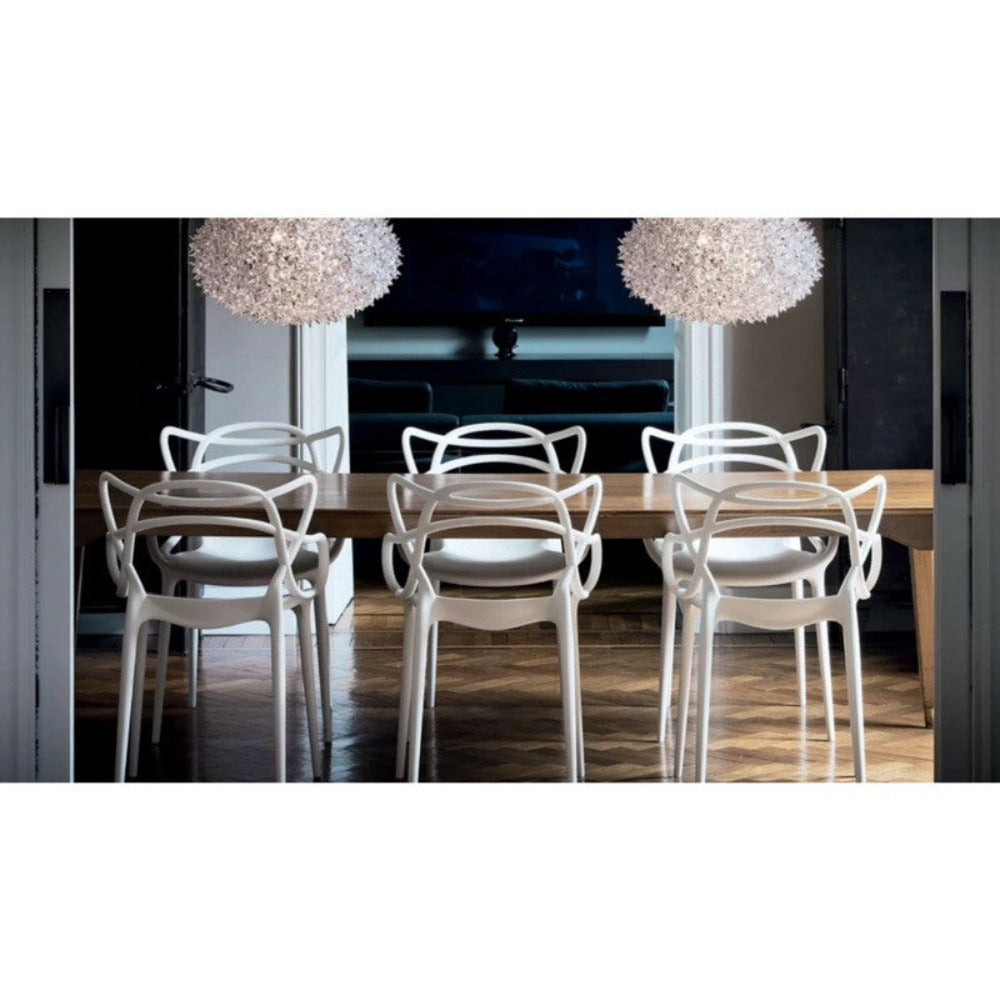 Dining Room with White Masters Chairs by Philippe Starck for Kartell