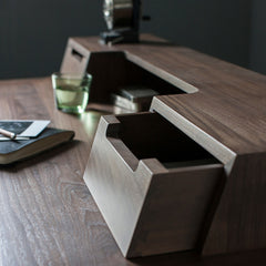 Closeup of Treviso Desk in Walnut by Matthew Hilton for Ercol Furniture