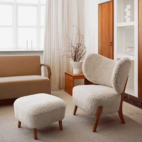 Mazo TMBO Lounge Chair and Ottoman in Moonlight Sheepskin in Copenhagen Living Room